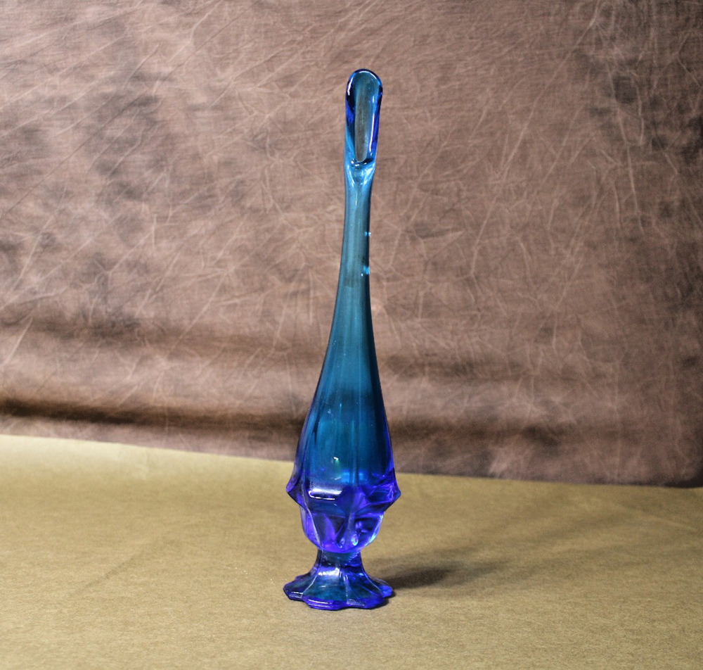 Vintage MCM Marked Fenton Footed Art Glass Swung Vase Blue, 13”